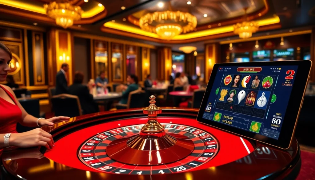 Players at a roulette table excitedly engaging in KJ C, surrounded by chips and a sleek online betting interface.