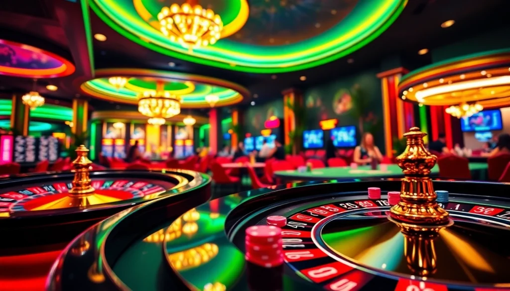 Experience thrilling gameplay in Rio's vibrant casino atmosphere, featuring poker tables and roulette wheels.
