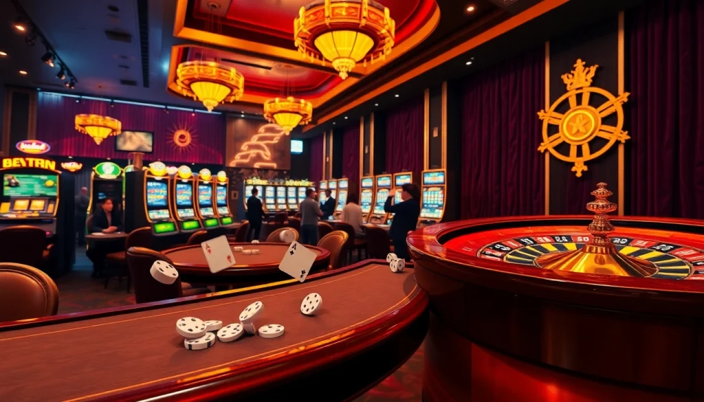 Experience the excitement of rr88.com with players at lavish casino tables enjoying thrilling games.