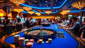 Experience the excitement at 789win club with players engaging at the casino tables and vibrant slot machines.