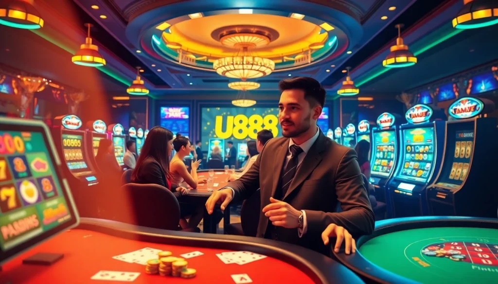 Exciting online gaming scene at uu88 featuring high-quality casino elements and vibrant atmosphere.