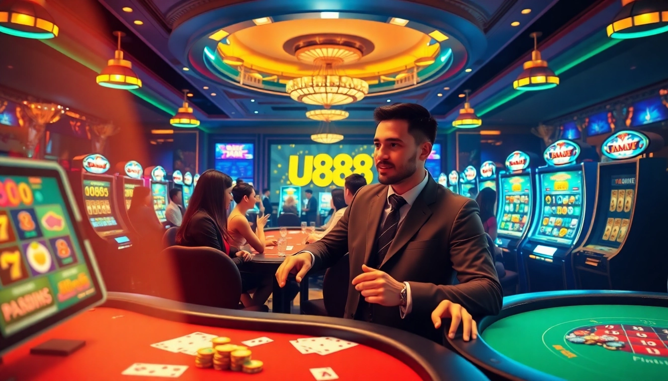 Exciting online gaming scene at uu88 featuring high-quality casino elements and vibrant atmosphere.