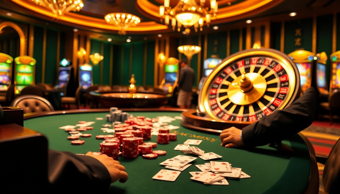 Players engaging at a glamorous poker table, enhancing the luck8 gambling experience.
