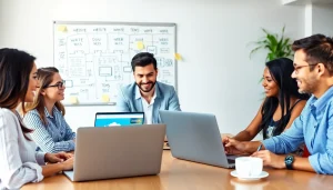 Professional team collaborating on custom web design projects, embodying thiết kế website theo yêu cầu and innovation.