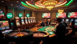 Experience excitement with Mag Login at a luxurious casino, featuring vibrant slot machines and poker tables.
