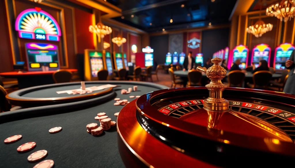 Players enjoying table games at 79king casino with vibrant roulette and poker chips.