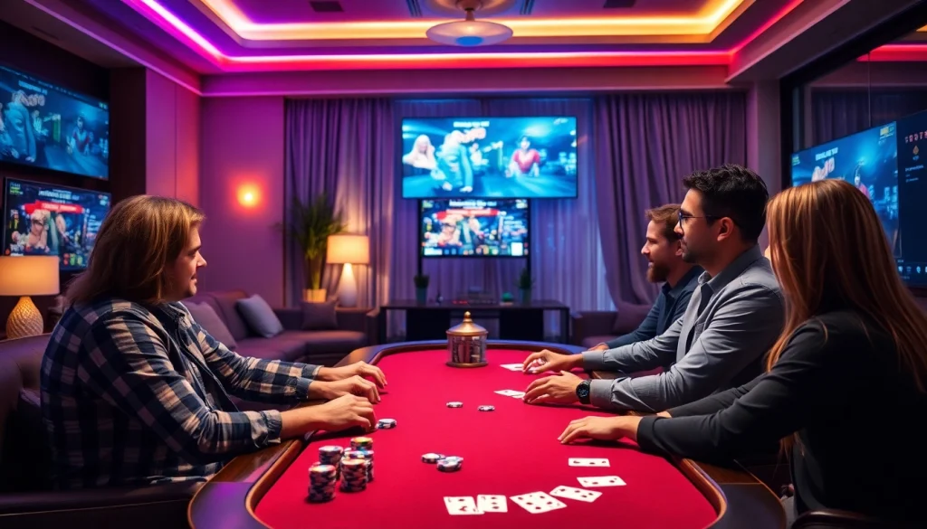 Engaged players enjoying online casinos Canada while immersed in a vibrant gaming environment.
