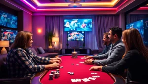Engaged players enjoying online casinos Canada while immersed in a vibrant gaming environment.