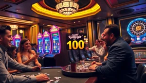 Experience the excitement of slot kamboja bet 100 as players engage with vibrant slot machines in a luxurious casino.