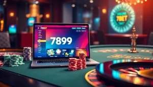 Experience high-stakes action with 789BET at an upscale casino table featuring vibrant chips and an immersive gaming interface.