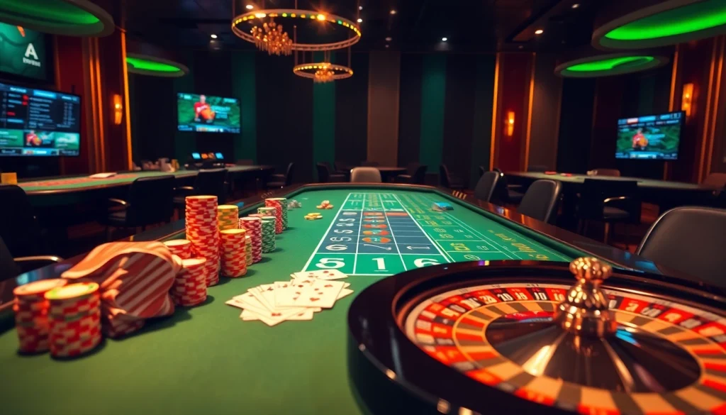 Experience the thrill of gambling with 상품권카드 at a luxurious casino table setup filled with poker chips and cards.