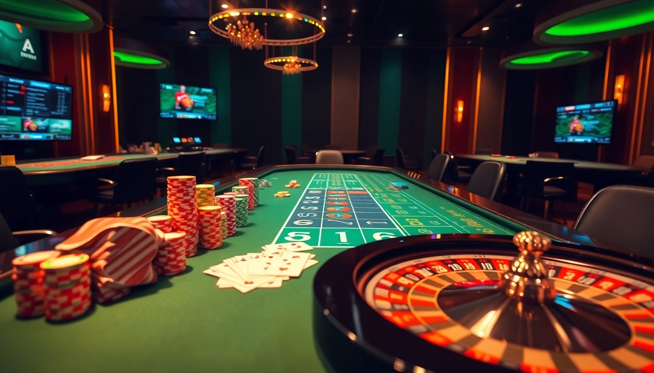 Experience the thrill of gambling with 상품권카드 at a luxurious casino table setup filled with poker chips and cards.