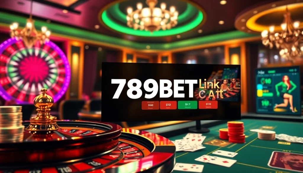 Exciting online casino experience with 789BET link mới showcased on a vibrant roulette table.
