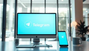 Modern workspace showcasing Telegram官网下载 on screens and devices, reflecting innovation and professionalism.