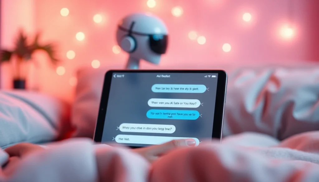 Engaging scene of AI sexting conversation on a modern device within an intimate setting.