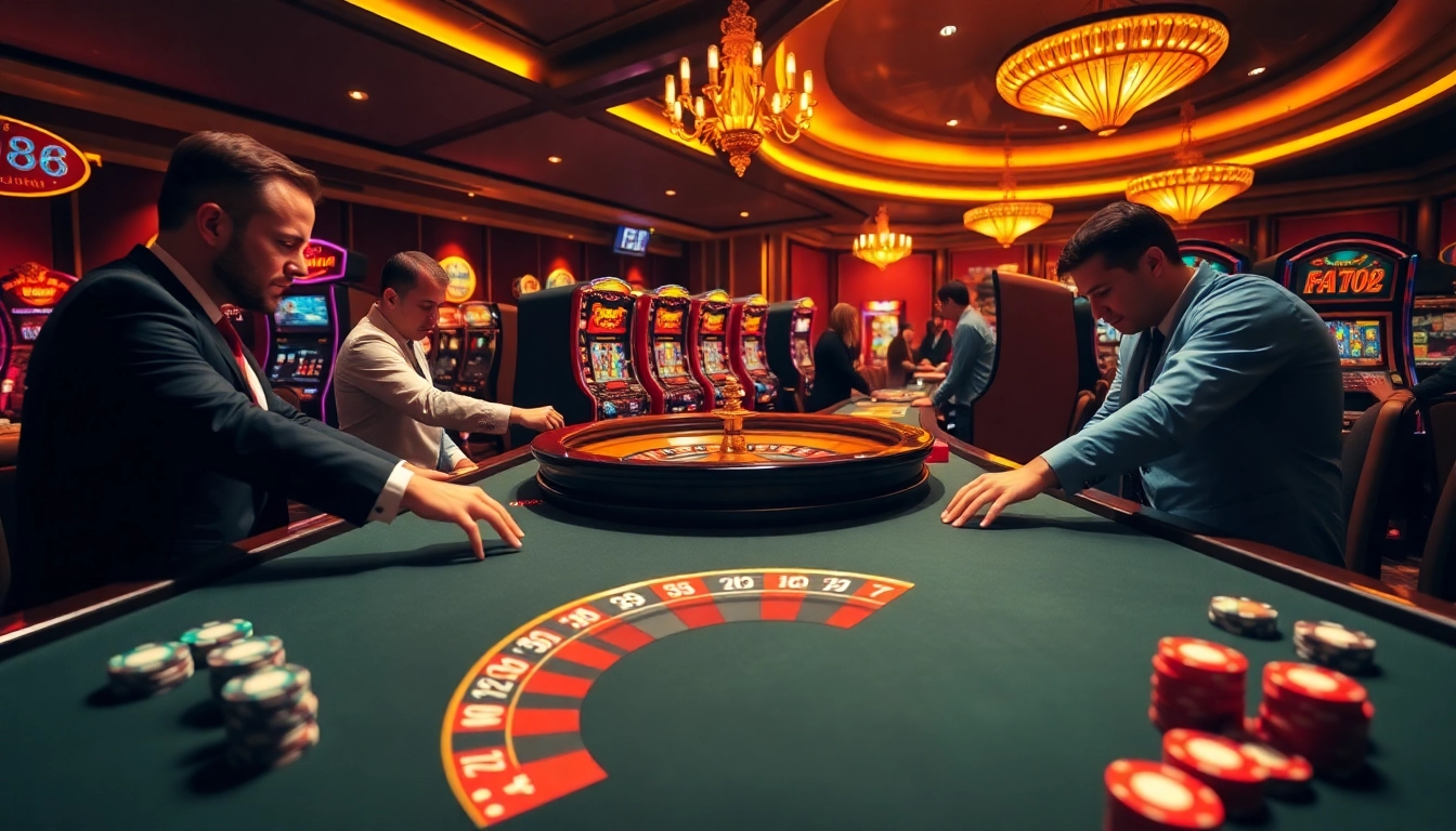 Players enjoying a game at F168 com, showcasing excitement and strategy at the casino table.