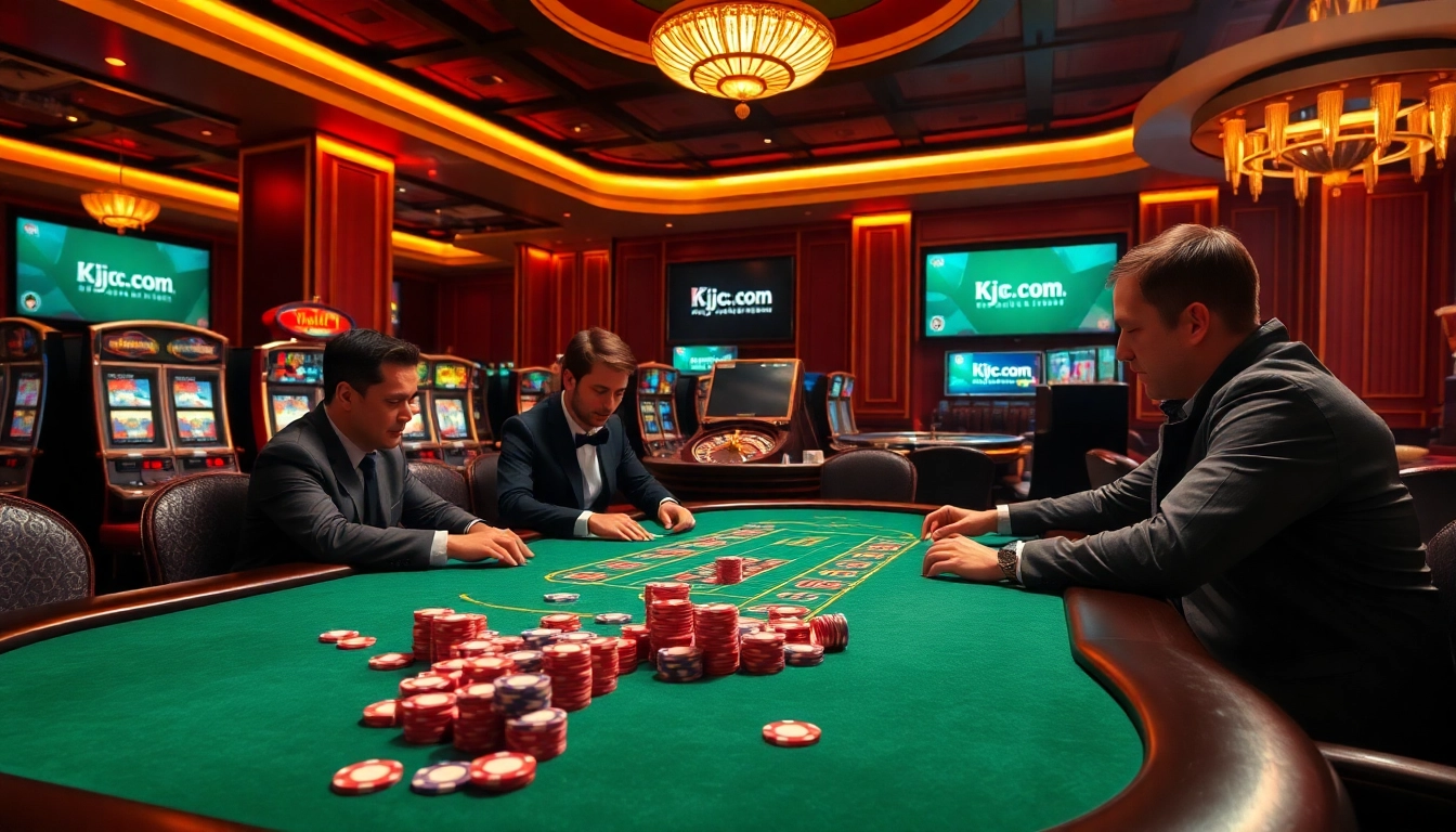 Experience high-stakes excitement at Kjc.com with professional poker gameplay amidst luxury.
