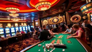 Players enjoying a thrilling experience at the iwin club casino with vibrant tables and engaging dealers.