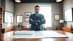 Public Adjuster Near Me providing assistance with claim documents in a professional office.