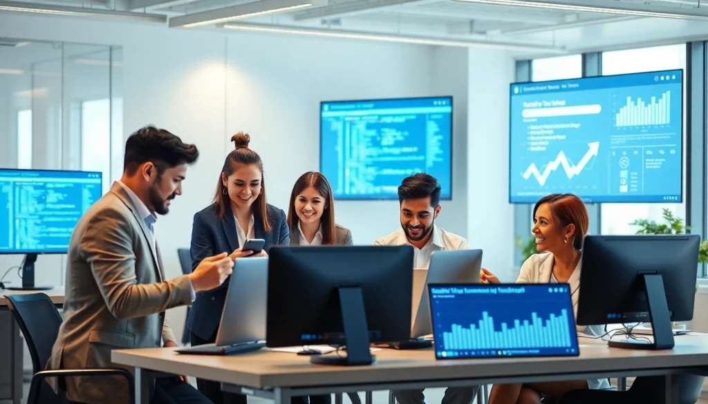 HelloWorld software facilitates seamless communication and collaboration in a modern office setting.