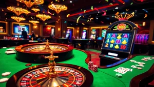 Experience the thrill of winning at https://gg88.pizza/ with vibrant casino visuals featuring roulette and slot machines.