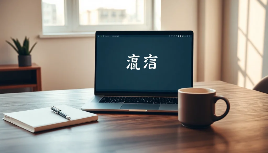 Showcasing 搜狗输入法 on a modern laptop in a stylish workspace with a cozy atmosphere.
