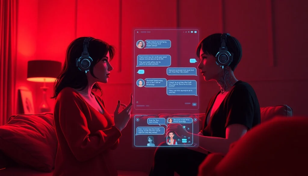 Engaging scene of a user interacting in an ai sex chat with a digital character, conveying intimacy and warmth.