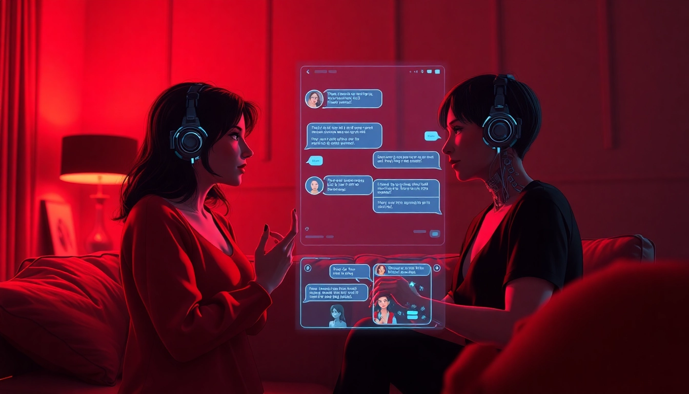 Engaging scene of a user interacting in an ai sex chat with a digital character, conveying intimacy and warmth.