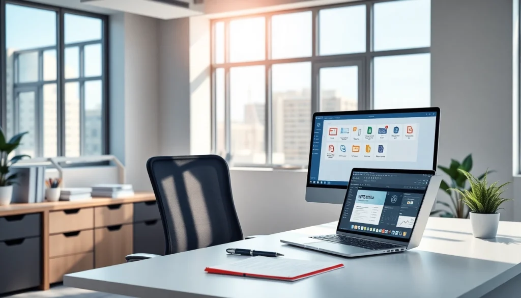 WPS官网 interface showcased in a modern office setup, highlighting productivity.