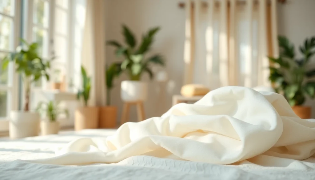 Katoen stof in een ontspannen setting met zachte textuur en warme kleuren.