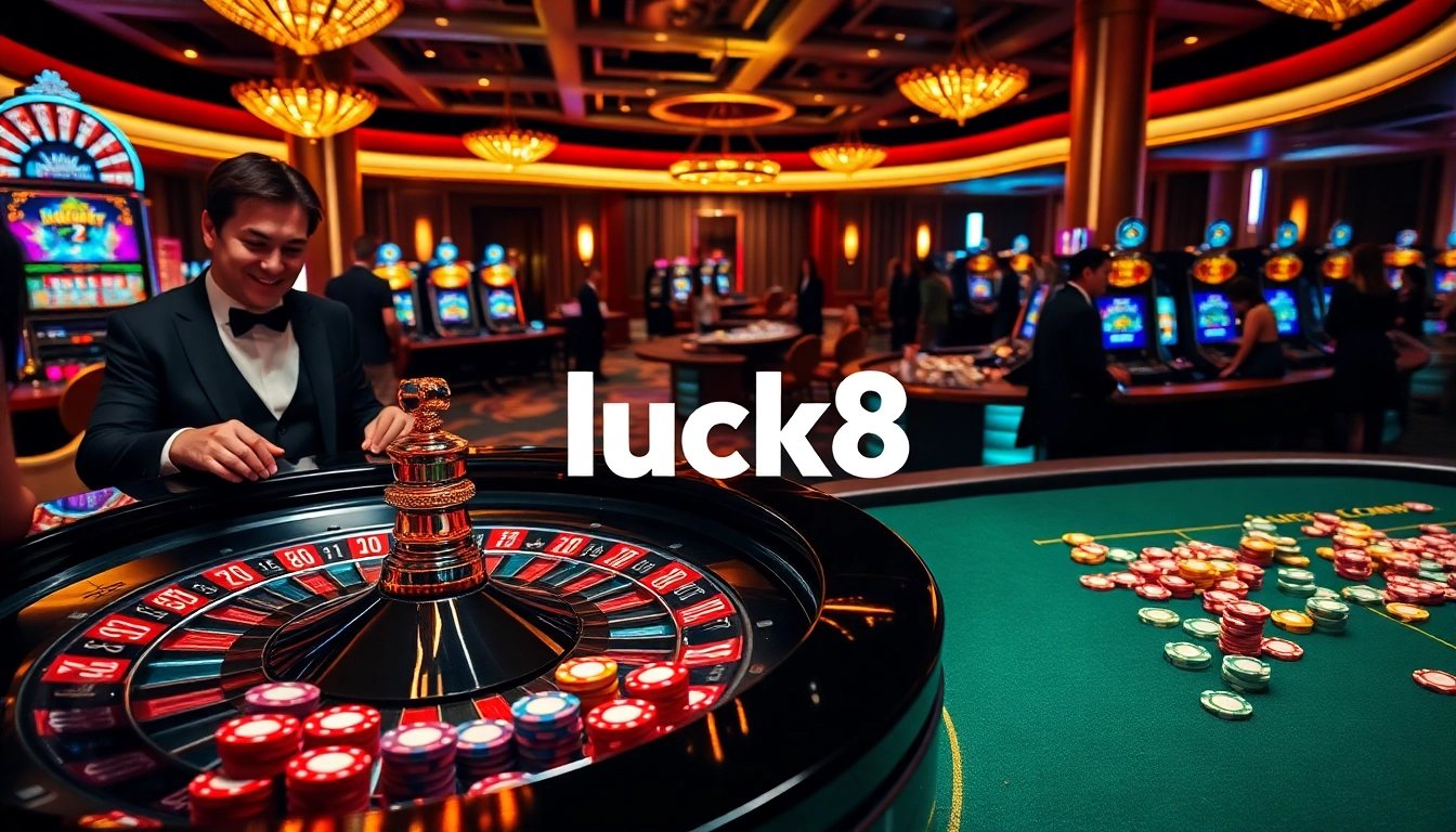 Experience the thrill of luck8 at a vibrant casino table with roulette and poker.