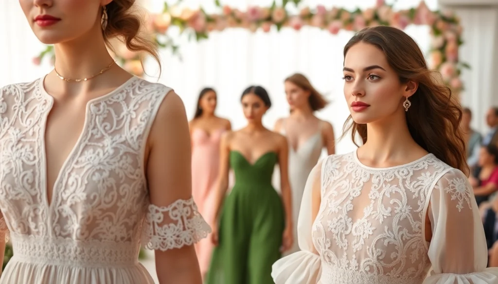 Showcase Rivelle clothing on models during a vibrant fashion show, highlighting elegance and quality.