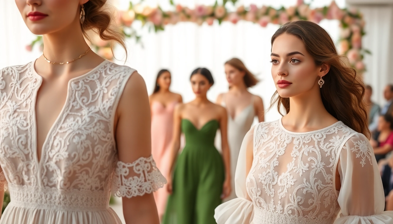 Showcase Rivelle clothing on models during a vibrant fashion show, highlighting elegance and quality.