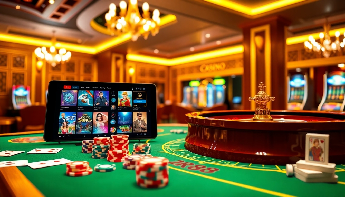 Engage with RR88 casino gaming excitement featuring vibrant poker chips and roulette table.