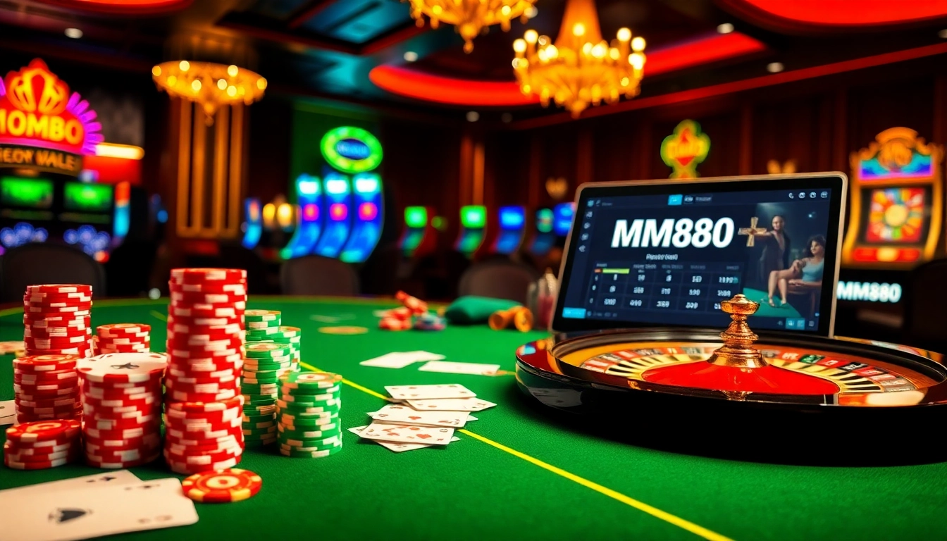 Engaged players at an MM88 casino table, showcasing excitement and luxury in online gambling.