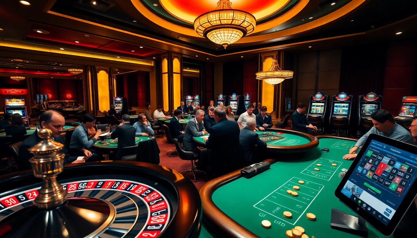 Experience sbobet link alternatif through an engaging casino ambiance filled with players at roulette and blackjack tables.