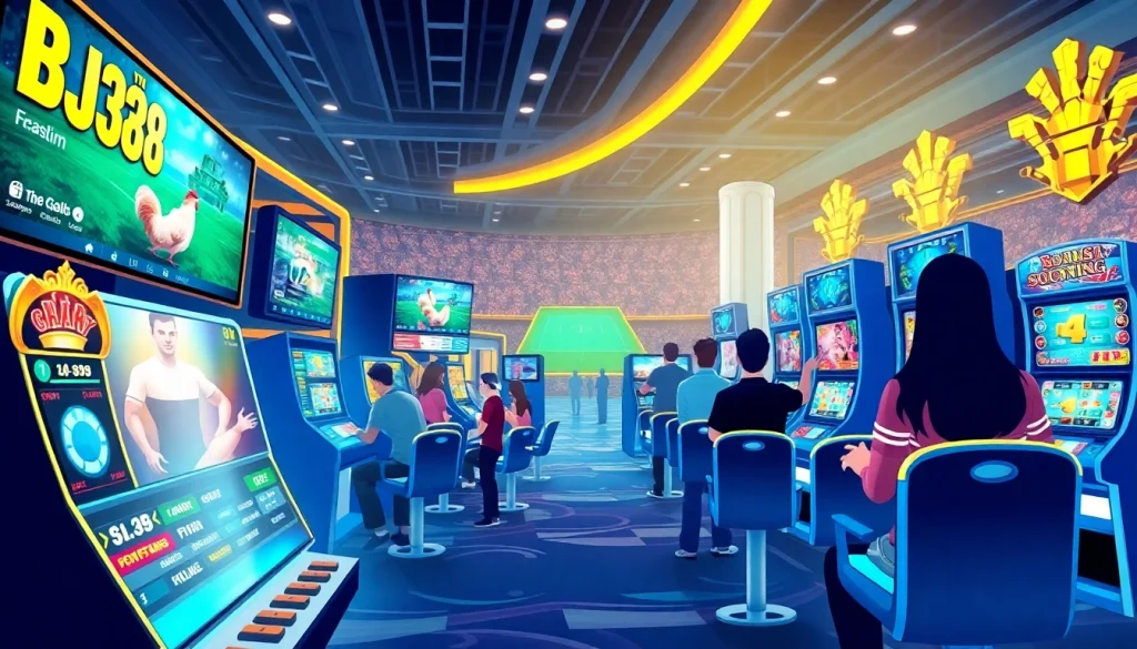 BJ38 online gaming platform showcases exciting cockfighting and casino games in a vibrant digital environment.