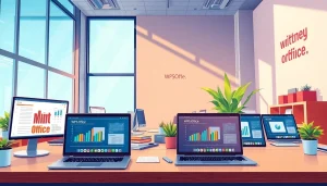 在现代工作区笔记本电脑上展示的 WPS Office 应用，推动生产力与创新。