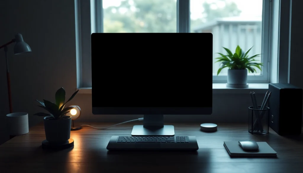 Full black screen in a minimalist workspace for concentration and focus.