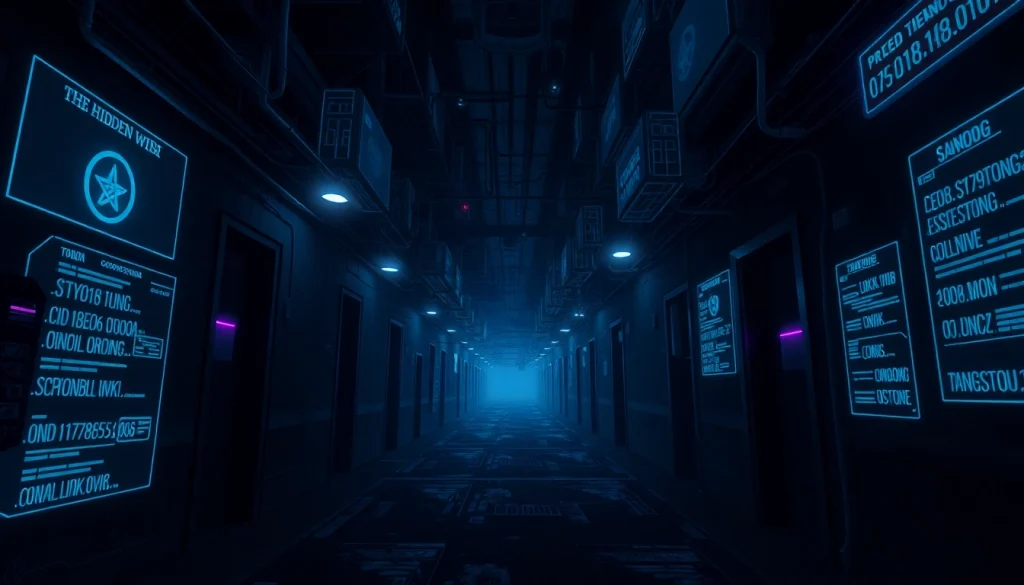 Discover the hidden wiki with a digital art representation of the dark web's interconnected .onion links.