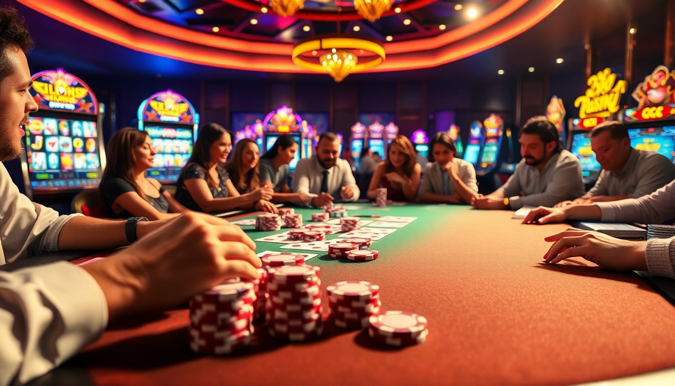 Players enjoying the thrilling gg88 gaming experience at a vibrant casino table.