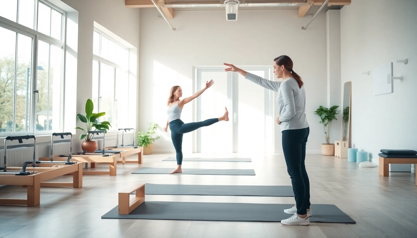 インストラクターと器具を備えた静かなピラティススタジオの環境