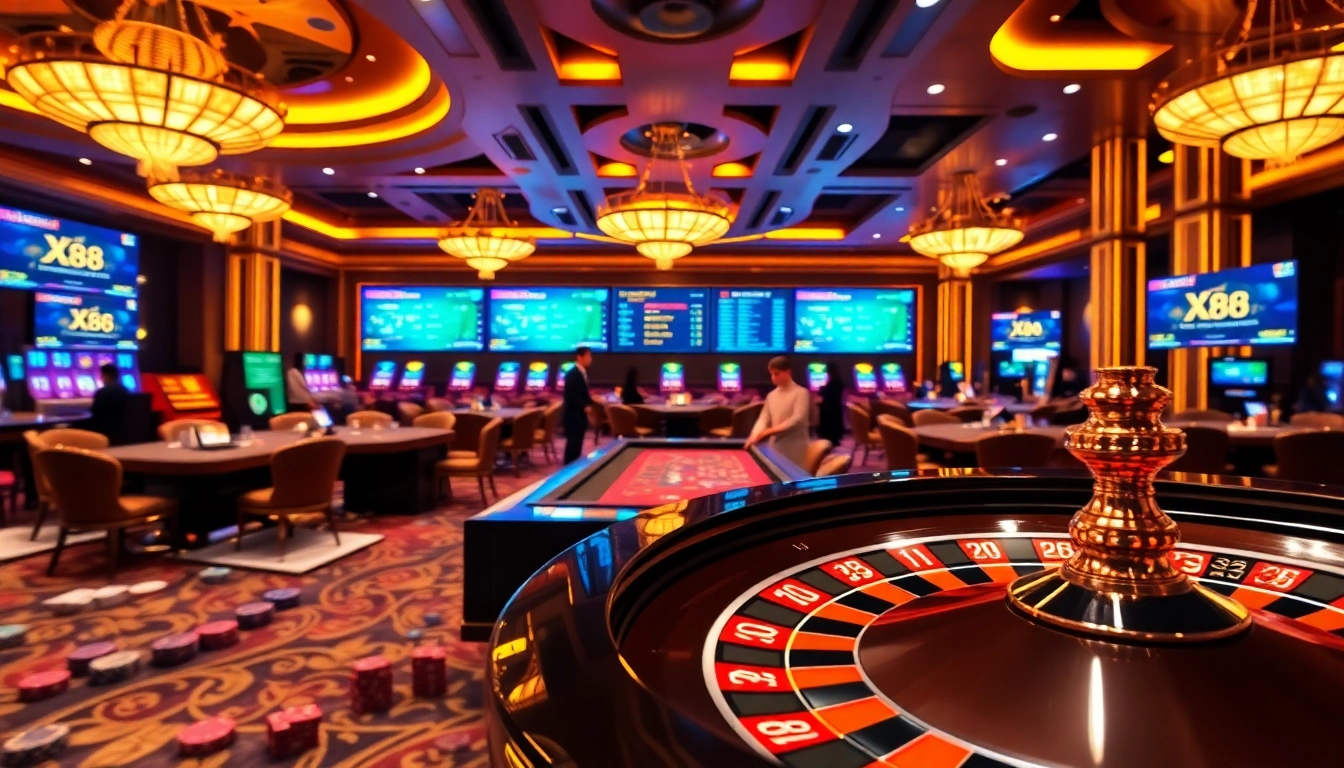 Players engaging in high-stakes games at Nhà Cái X88 casino, showcasing vibrant colors and thrilling action.