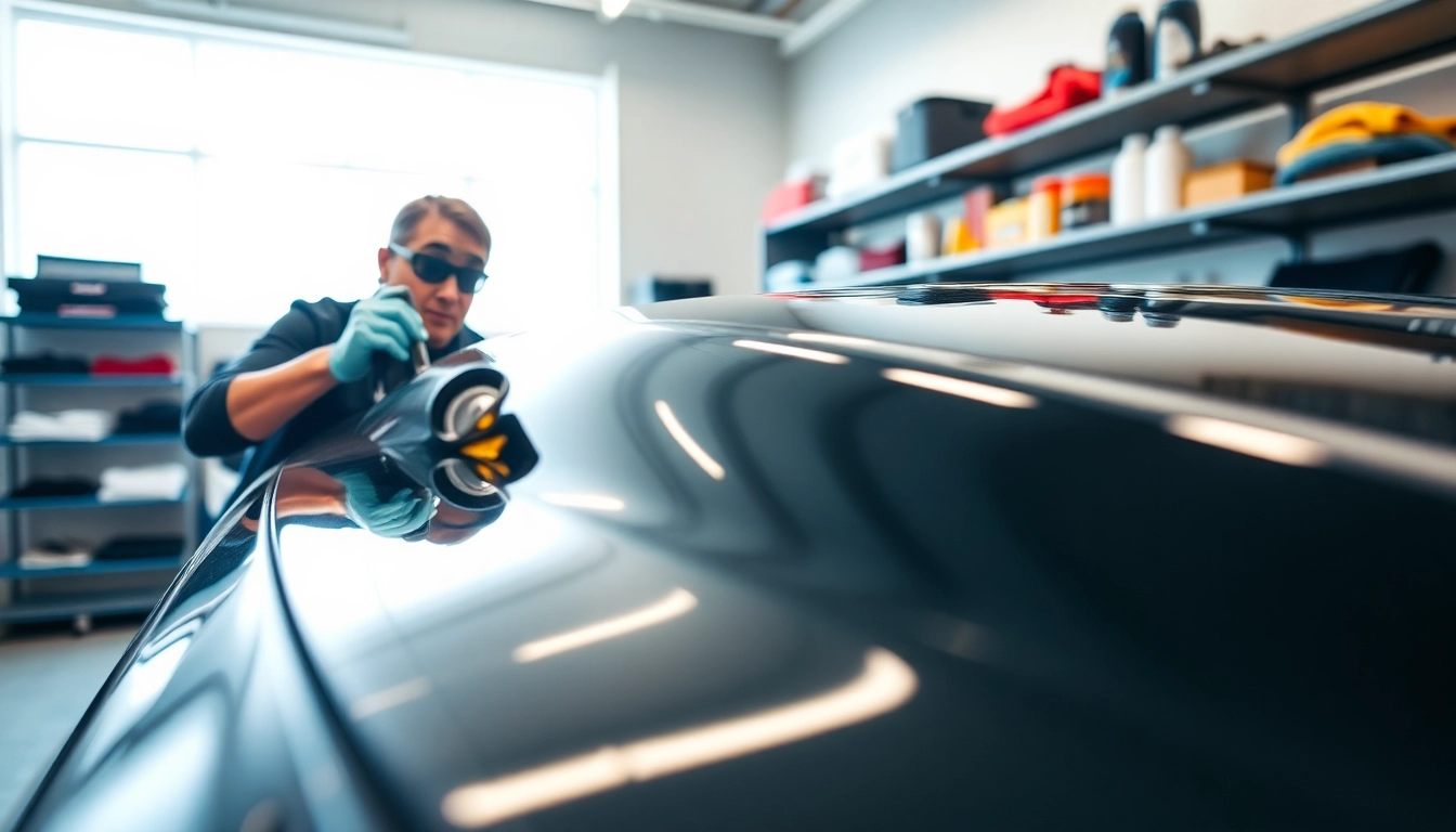 Applying ceramic coating near me, showcasing a professional car detailing service with a glossy finish.
