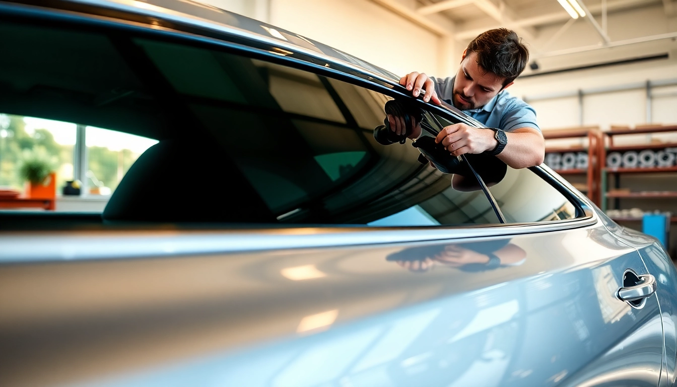 Applying ceramic window tint to a car's surface for superior protection and aesthetics.