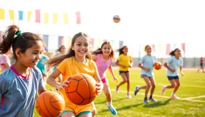 Girls actively playing at Multi Sports Camps for Girls, showcasing teamwork and sportsmanship.