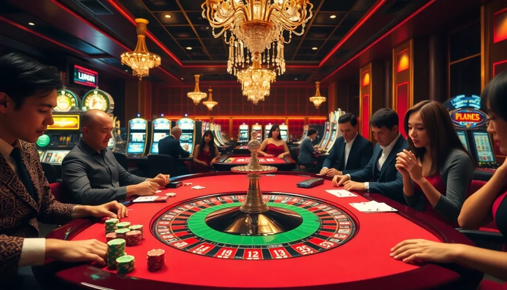 Players engaged in thrilling betting at a luxurious roulette table, showcasing the excitement of https://lc88.jpn.com/.