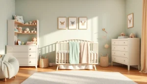 MMOO baby nursery with pastel tones, plush toys, and warm lighting.