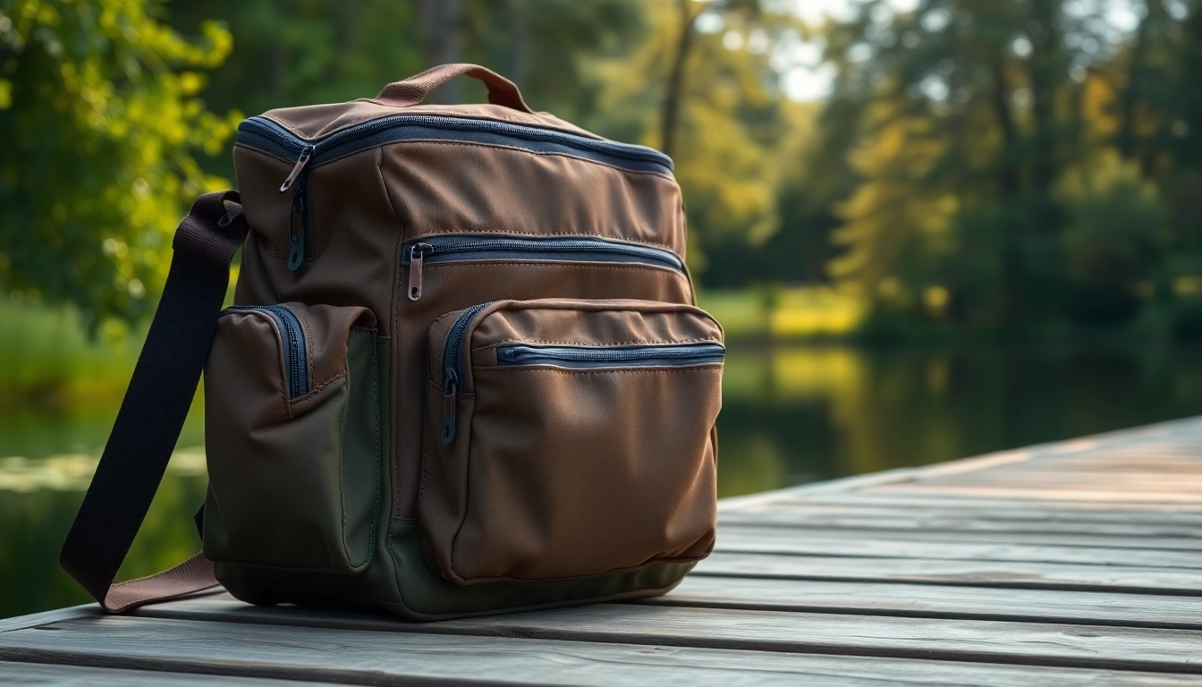 Showcasing a fly fishing bag emphasizing its functional design and rugged features.