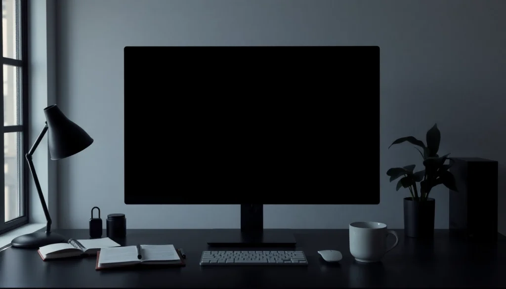A full black screen displayed on a modern monitor, symbolizing focus and digital minimalism.